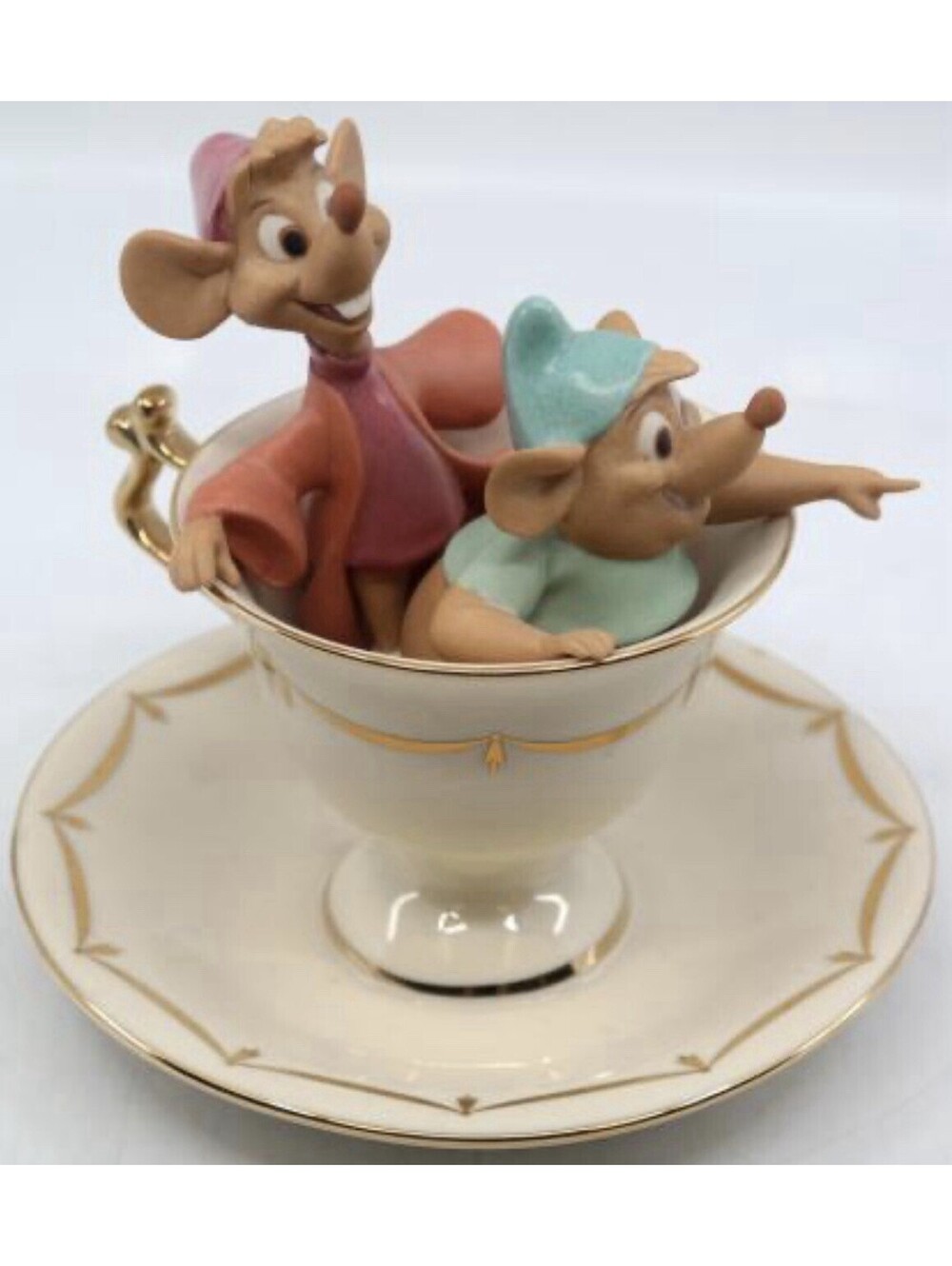 Lenox Disney "Tea Party Pals" Cinderella Figurine Gus Jaq Mice Teacup New 5.75”